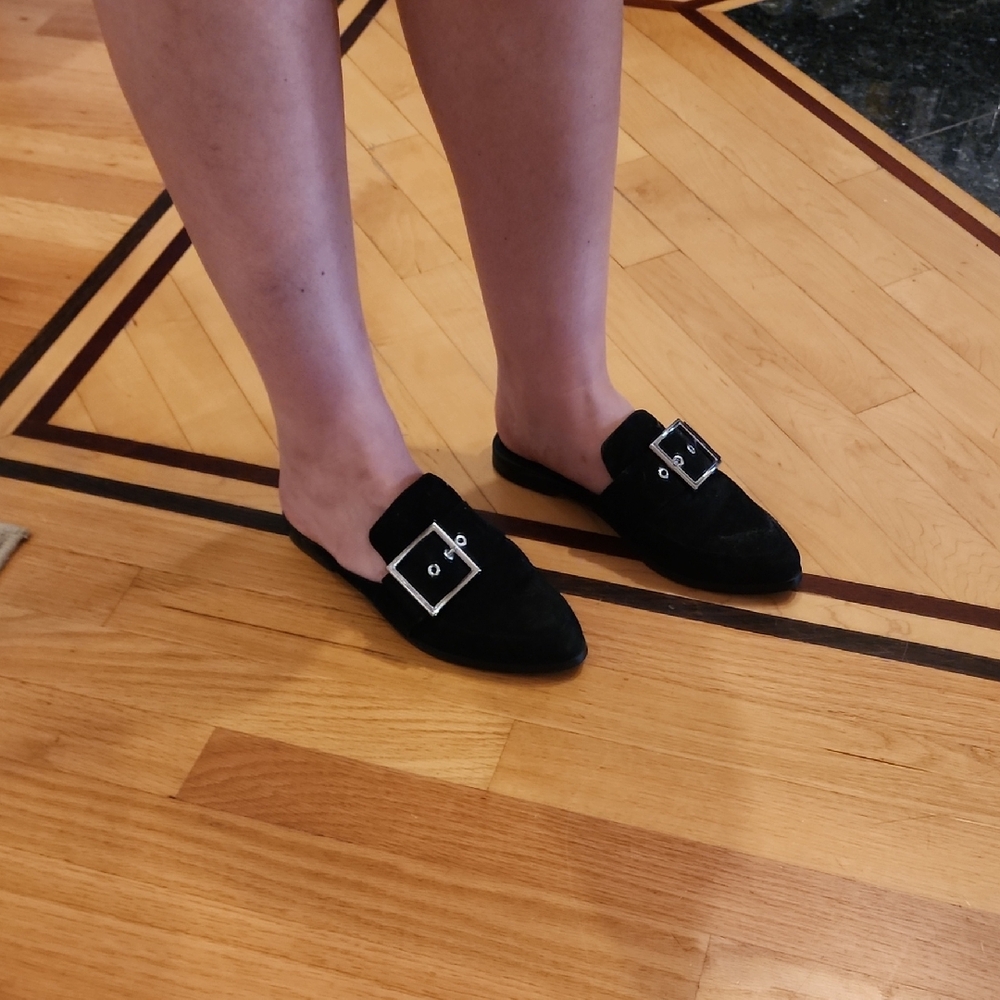 Leather Black Slip-On Suede Mules